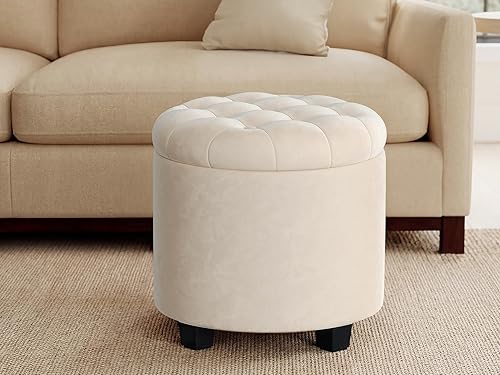 SONGMICS Round Ottoman, Ottoman with Storage, 17.7 x 17.7 x