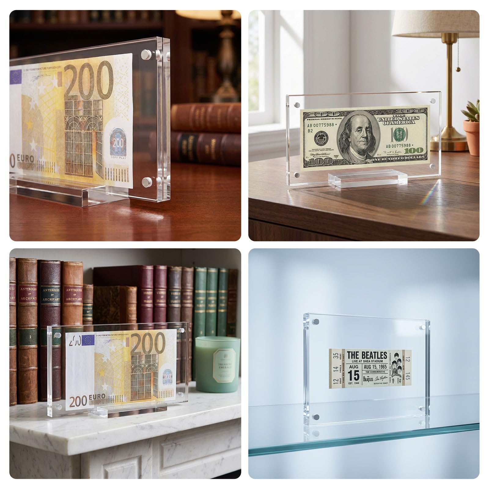 Ramka na banknoty, akrylowa ramka na zdjęcia, uchwyt na banknoty, walutę, banknoty, stabilna akrylowa ramka na banknoty, przezroczysta ramka na banknoty, dla kolekcjonerów, do biura, salonu