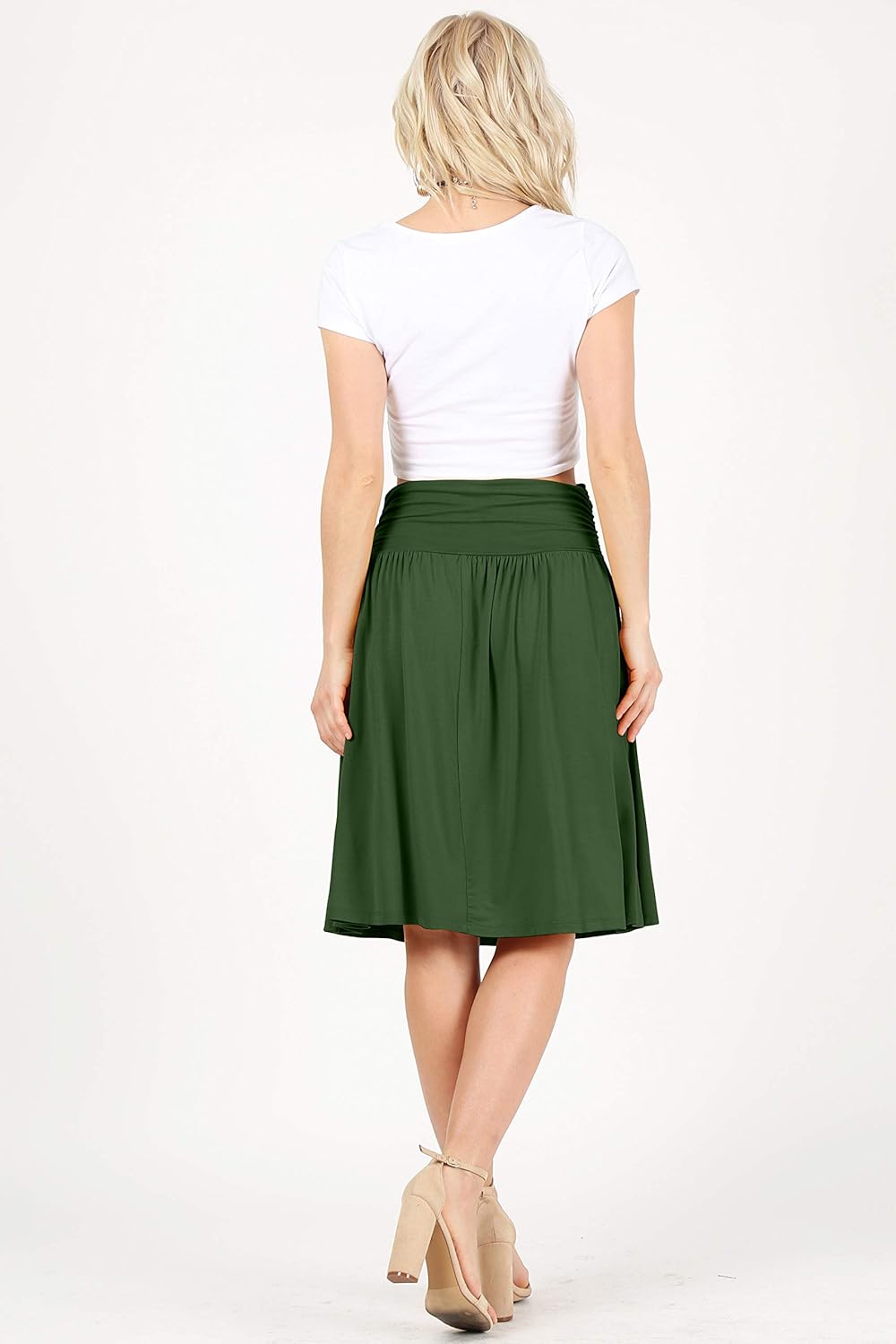 Simlu Skirts for Women Regular and Plus Size Skirt with Pockets Below The Knee Length Ruched Flowy Midi Skirt - Image 3