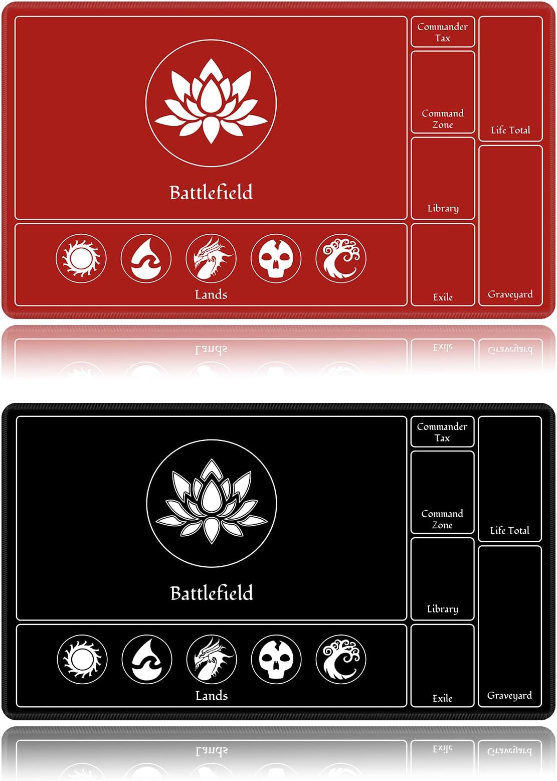 Card Playmat Stitched with Magic Zone for MTG Card Game Playing, Commander Board Game Desk Mat Duel Mat Card Battles Binder Deck 24x14inches for Beginner (Black, Red, 2 Pack)
