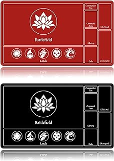 EDGFRTOIO Card Playmat Stitched with Magic Zone for MTG Card Game Playing, Commander Board Game Desk Mat Duel Mat Card Battles Binder Deck 24x14inches for Beginner (Black, Red, 2 Pack)