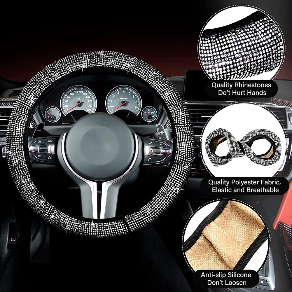 15-teiliges glitzerndes Autositzbezüge-Set für Damen, Kristall-Lenkradbezug, glitzernder Samt, atmungsaktives Sitzbezug-Set, glitzerndes Mittelkonsolen-Pad, universelle Auto-Innenausstattung