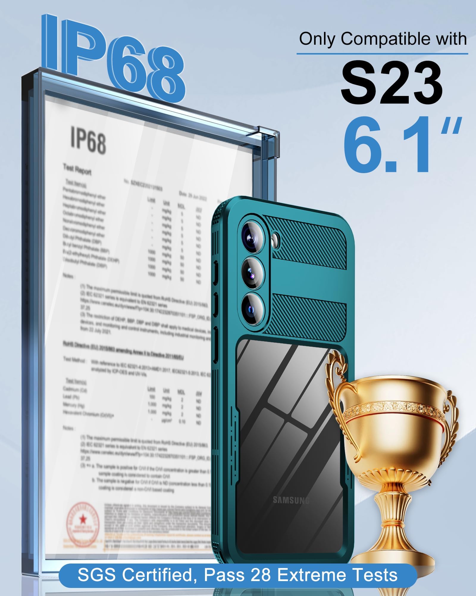 Custodia impermeabile per Samsung Galaxy S23, impermeabile IP68, pellicola protettiva integrata per lo schermo, magnetica, resistente, di grado militare, robusta custodia per telefono per S 23