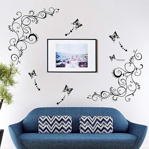 Miniatura 10 de Amaonm Removable Vinyl Black Flowers and Flower Vines Wall Decals DIY Home Art Decor Decorative Wall Sticker Murals for Bedroom Living Room Tv Sofa