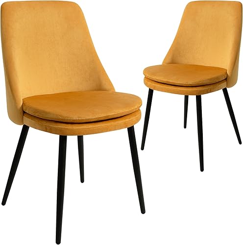 Miniatura 13 de CangLong Silla auxiliar tapizada de metal con respaldo alto, para cocina, comedor, sala de estar, invitados, dormitorio, juego de 2, beige + patas