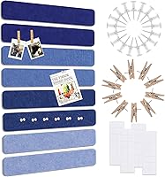 Vista 25 de Vuzvuv 8 tiras de barra para tablón de anuncios con 50 alfileres y 10 pines de clip de madera, tablero de corcho autoadhesivo para pared, tablero