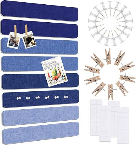 Miniatura 24 de Vuzvuv 8 tiras de tablón de anuncios con 50 chinchetas y 10 clips de madera, tablero de corcho autoadhesivo para pared, tablero de fieltro con Verde