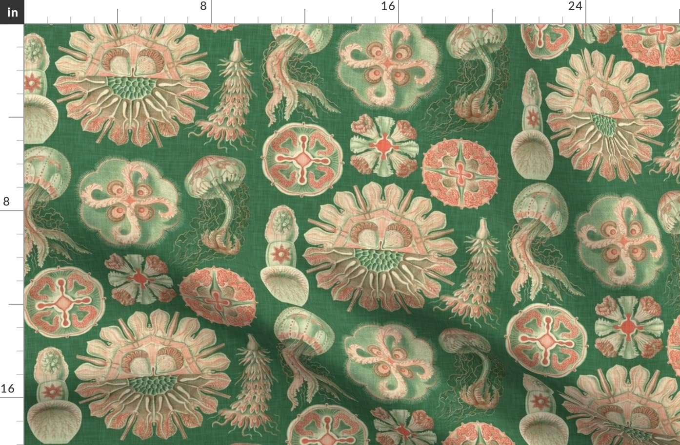 Spoonflower Fabric - Sea Creatures Coral Beach Jellyfish Room Vintage Nautical Printed on Organic Cotton Sateen Fabric by The Yard - Sewing Quilting Apparel Home Decor