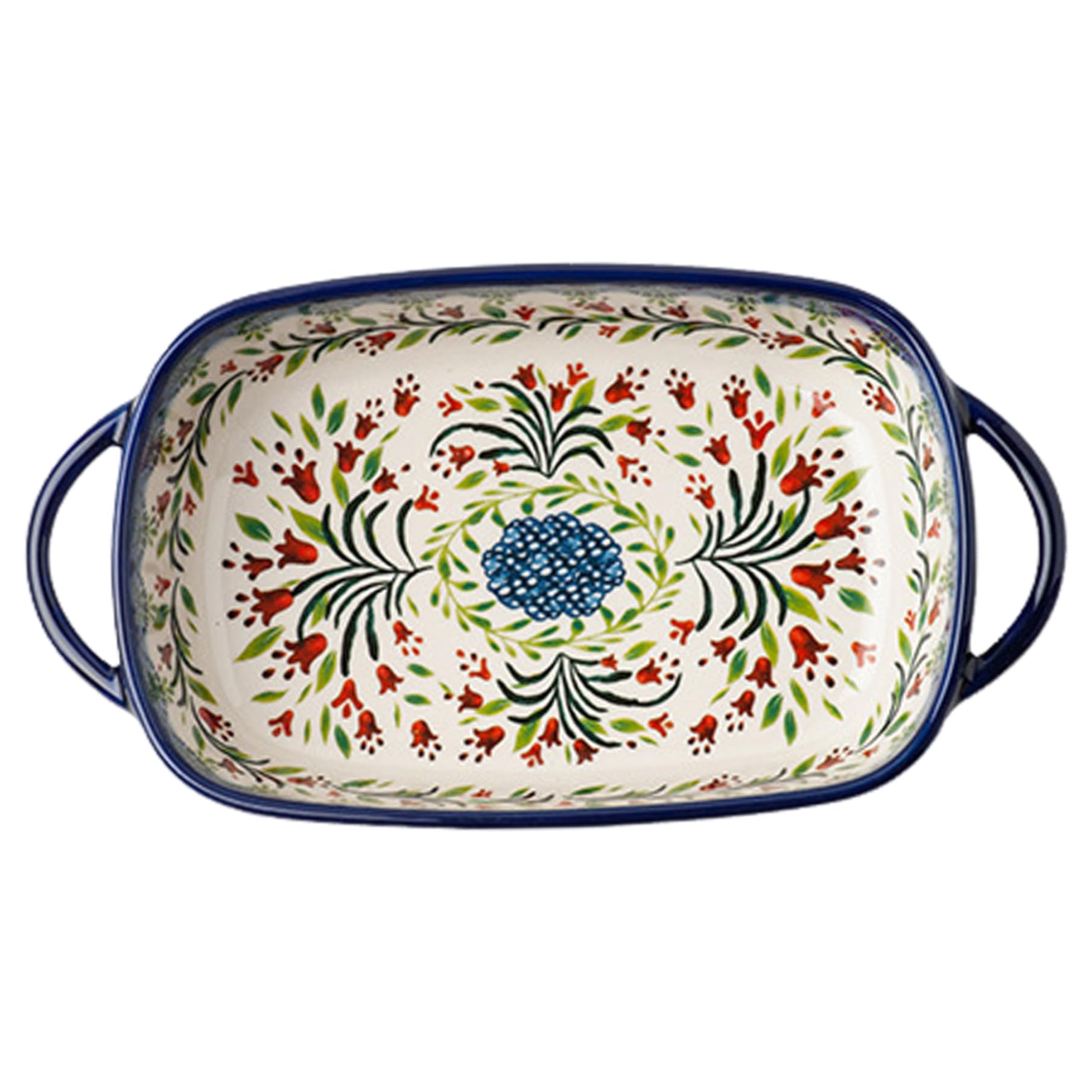 Hperu 730Ml Baking Dish Heat Resistant Ceramic Oven Dish with Dual Handles Flower Print Rectangle Lasagne Non Slip Washable Casserole for Oven