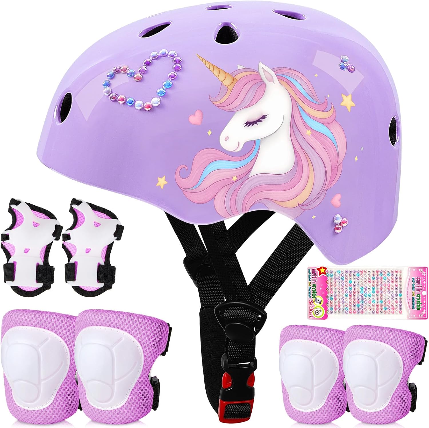 Toddler Bike Helmet Kids Helmet Knee Pads and Elbow Pads Set Adjustable Protective Gear Set with DIY Stickers for Girls Age 3-5-8 Years