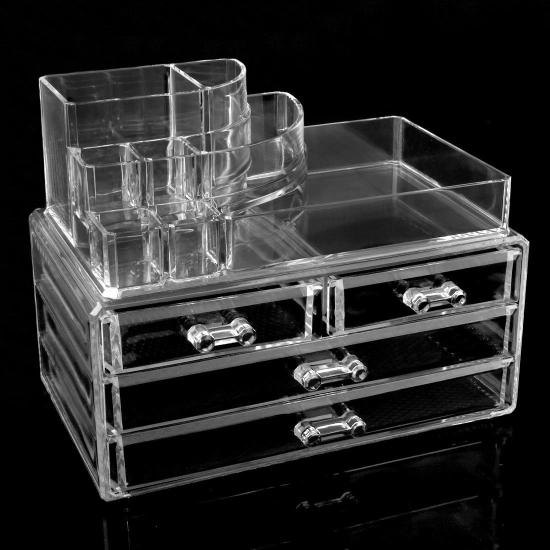 Ruilogod Boîte de rangement en acrylique transparent pour cosmétiques, maquillage, rouge à lèvres, pinceaux, bijoux, boîte de présentation avec tiroirs (style 3)
