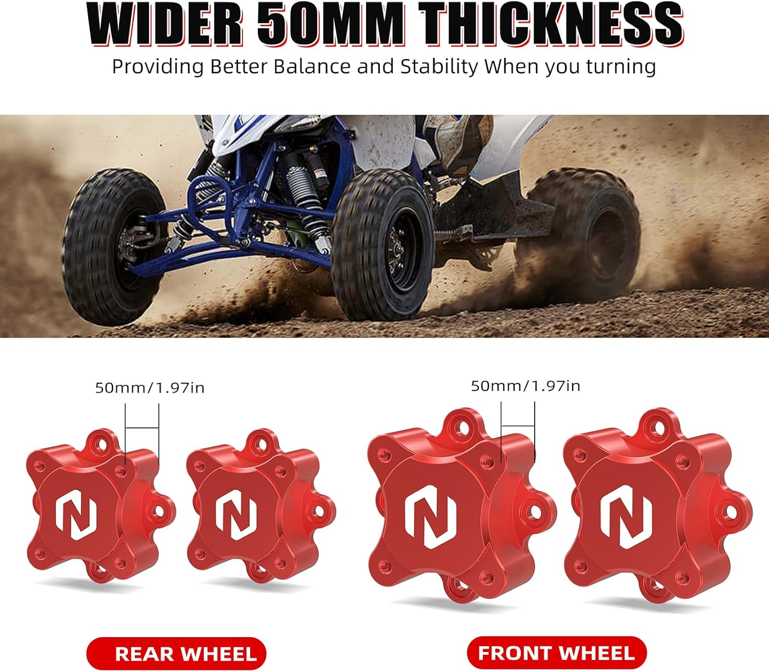 NICECNC 2" Wheel Spacers Cover 4pcs Compatible with Yamaha Raptor 700 YFM700 2013 2015-2024, Raptor 700R YFM700R 2009 2011 2012 2013 2015-2024, YFZ450R 2009-2024, See Fitments Red