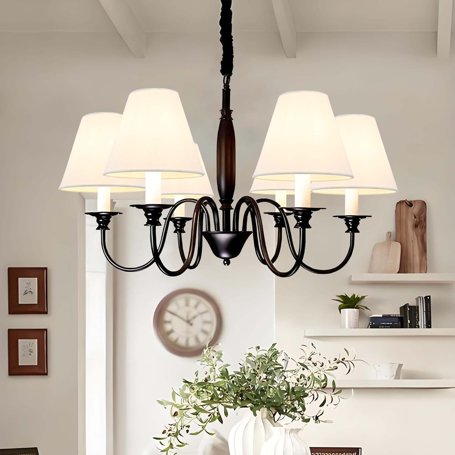 Lampwell NICO Off White Clip on Chandelier Lamp Shades Set, Small Mini Barrel Lamp Shades, 6"3"H5", Linen, FOR CANDLE BULB AND SMALL GENERAL BULB