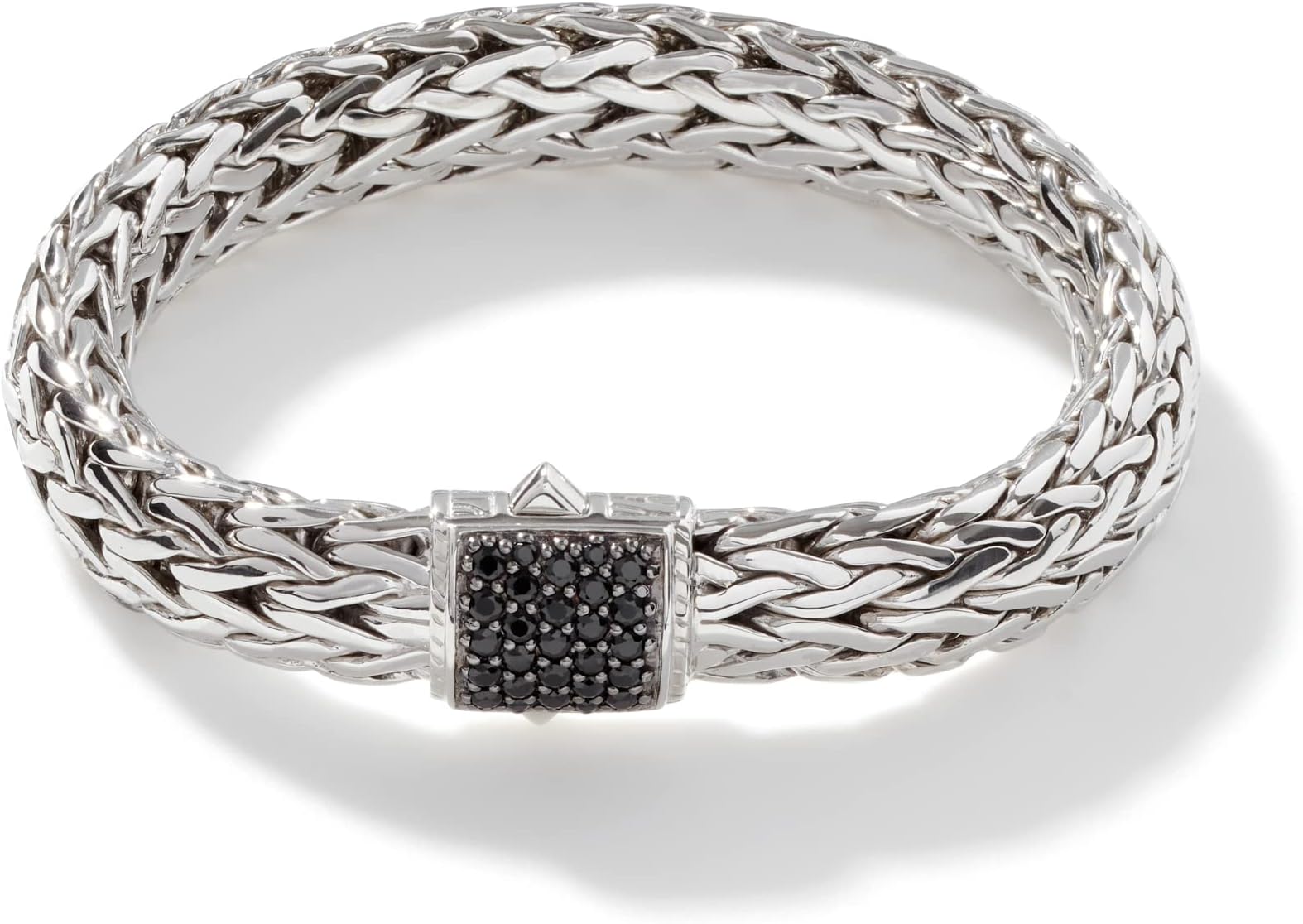 Women's Classic Chain 10.5mm Silver Lava Large Bracelet with Black Sapphire