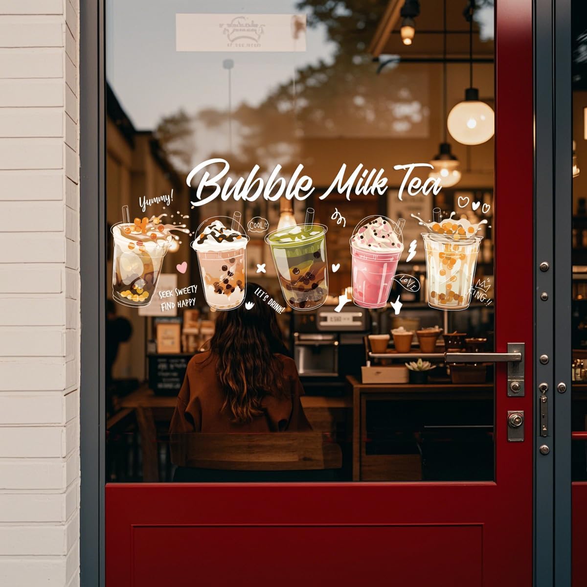 Bubble Static Cling Sticker Milk Tea Posters, Suitable for Milk Tea Shops, Coffee Shops, Bakeries
