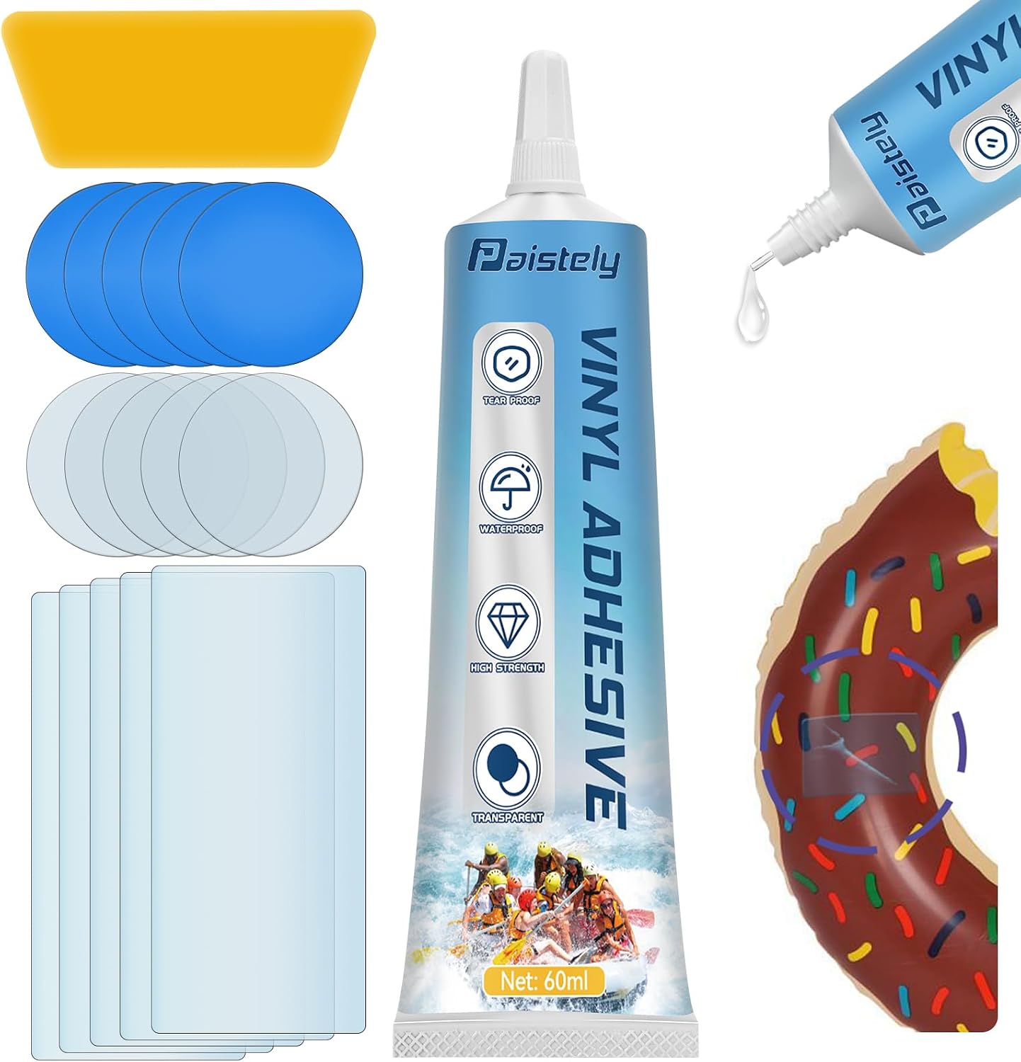 Air Mattress Patch Kit, Vinyl Pool Liner Repair Kit, Inflatable Repair Patch Kit for Air Beds, Hot Tubs, Inflatable Boats, Bounce House, Swim Rings & Toys (60ml)
