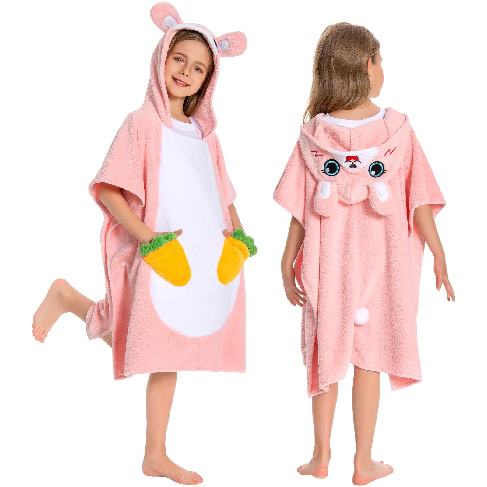OLAOLA Kids Poncho Towel Hooded Beach Changing Robe Children Absorbent Bath Towels Swimming Wrap for Boys Girls 3-12 Years, Bunny
