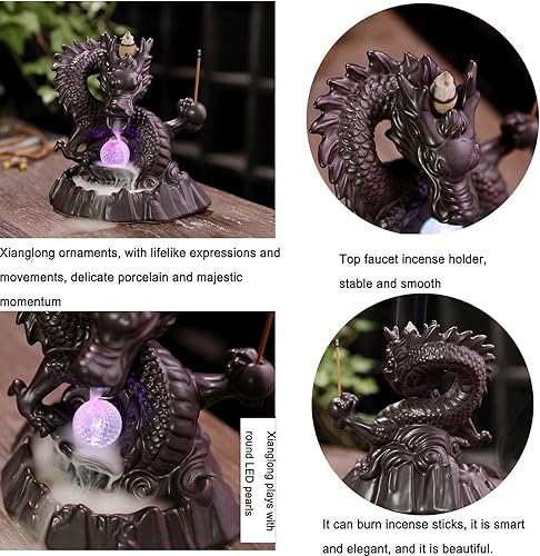 Miniatura 2 de Quema de incienso de reflujo de dragón, soporte de incienso de reflujo con 20 conos de incienso de reflujo, decoración del hogar, soporte para