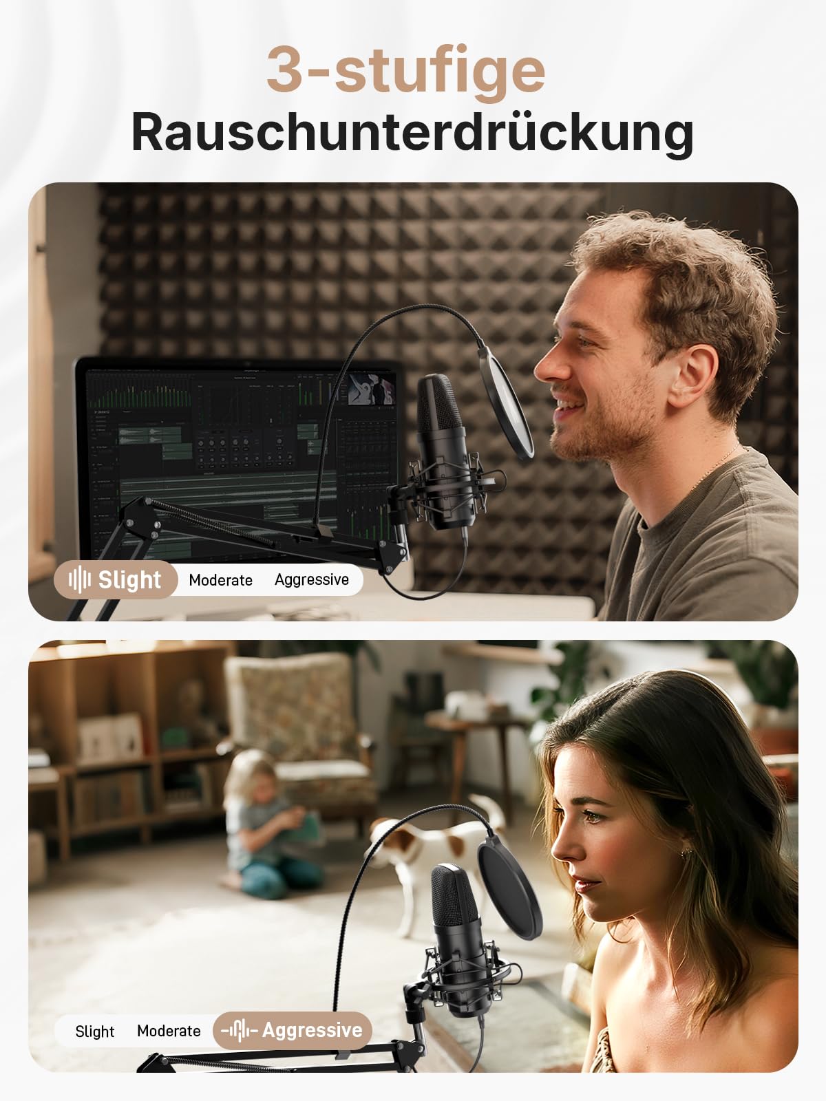MAONO XLR/USB PC Mikrofon Set: 192kHz/24bit Studioqualität, Plug & Play, 3-stufige Rauschunterdrückung, 4 Presets. Metallmikrofon-Kit mit Software für Podcast, Streaming, Aufnahmen, Gesang, A04 Gen2