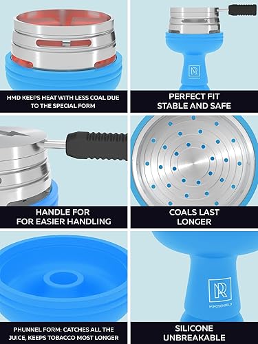 Miniatura 7 de M. ROSENFELD Juego de cuencos azules para cachimba de silicona, cuenco de cabeza de cachimba de primera calidad, cuenco para shisha, cuenco para
