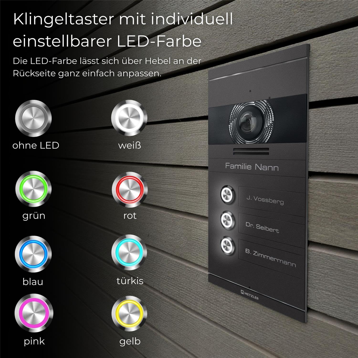 Metzler VDM10 2.0 Colson - Videoportero con cámara FullHD, monitor opt. 7", aplicación para smartphone, con conexión para abridor de puerta, conexión: 2 cables IP, regulador de hielo