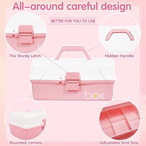 Miniatura 3 de Caja de almacenamiento multiusos de tres capas de 12 pulgadas, caja de herramientas plegable, estuche de arte y manualidades, organizador de