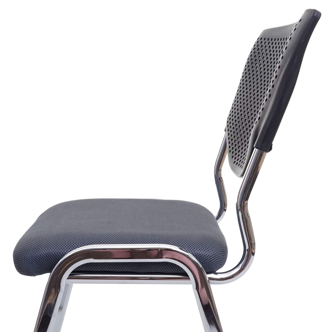 Mendler 4X Chaise Visiteur T401 Tissu Textile siége Gris foncé Pieds chromés