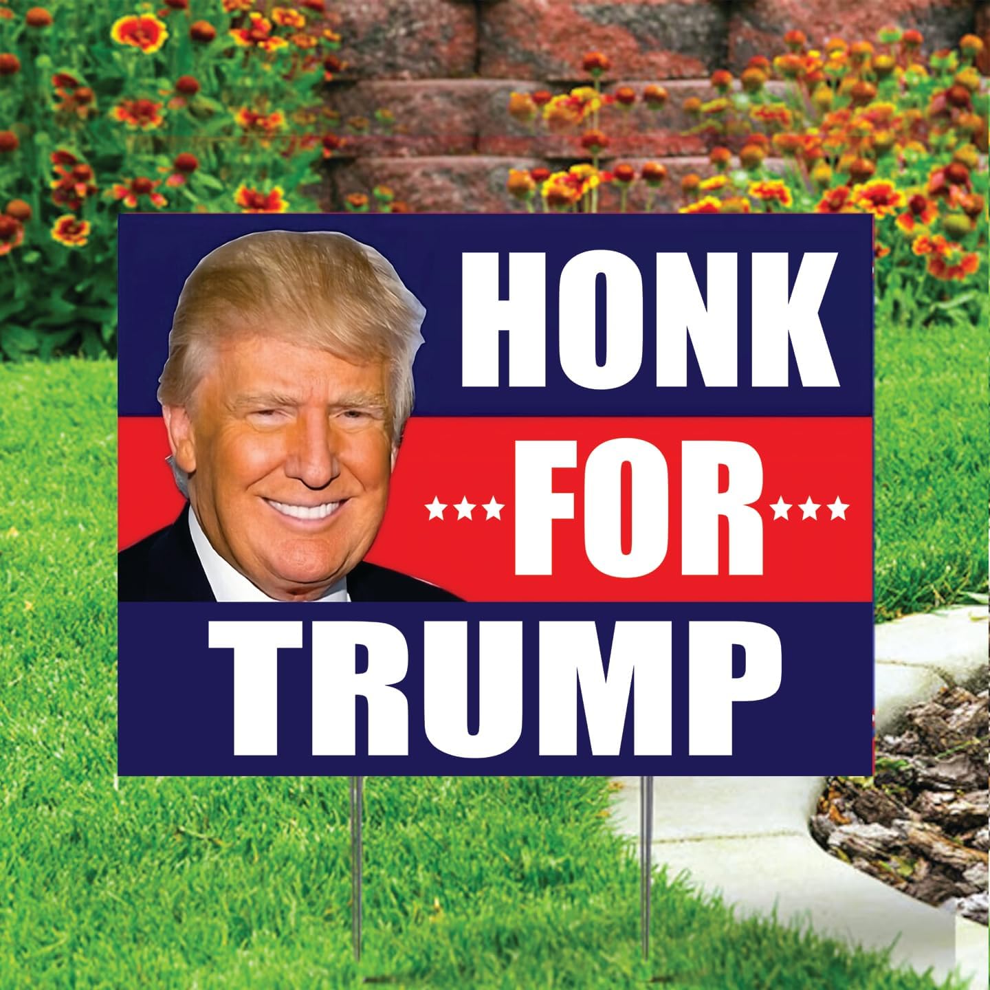 Afterprints Honk For Trump Coroplast Yard Sign Vote For Trump 2024 USA Presidential Election Home Lawn Indoor Outdoor Décor Yard Sign With H Stake 18""x24"" Double Sided