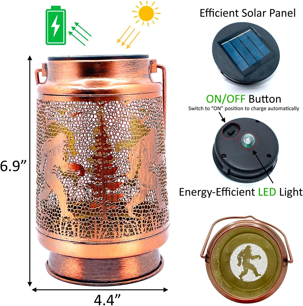 Bigfoot Solar Lanterns Outdoor Waterproof Hanging Solar Lights Big Foot Sasquatch Gifts for Men Women Metal LED Decorative Lanterns for Yard, Patio, Tabletop, Pathway, Landscape, Garden Decor