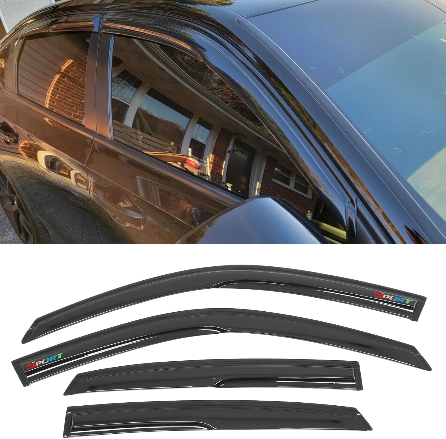 Tape On Window Visor Rain Guard Shade Compatible with 22-26 Civic 4DR, Side Window Vent Deflector, JDM Mug Style, Acrylic Dark Smoke Tinted, with Sport, 2022 2023 2024 2025