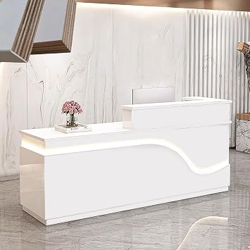 63" Reception Desk with Counter with Storage Cabinet & Led Light,-L