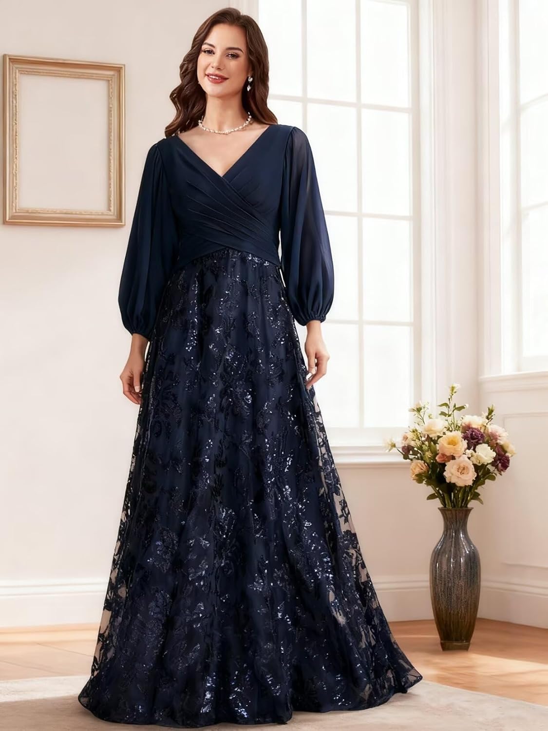 Laces Applique Mother of The Bride Dresses V Neck Chiffon Grandmother of The Groom Dress - Image 2