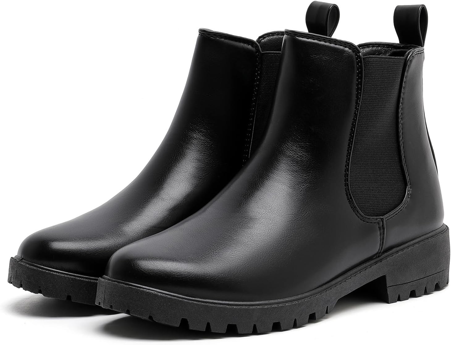 MEMON Women's Chelsea Boots Slip-on Fashion Low Heeled Booties for Women Casual Comfortable Black Ankle Booties Shoes