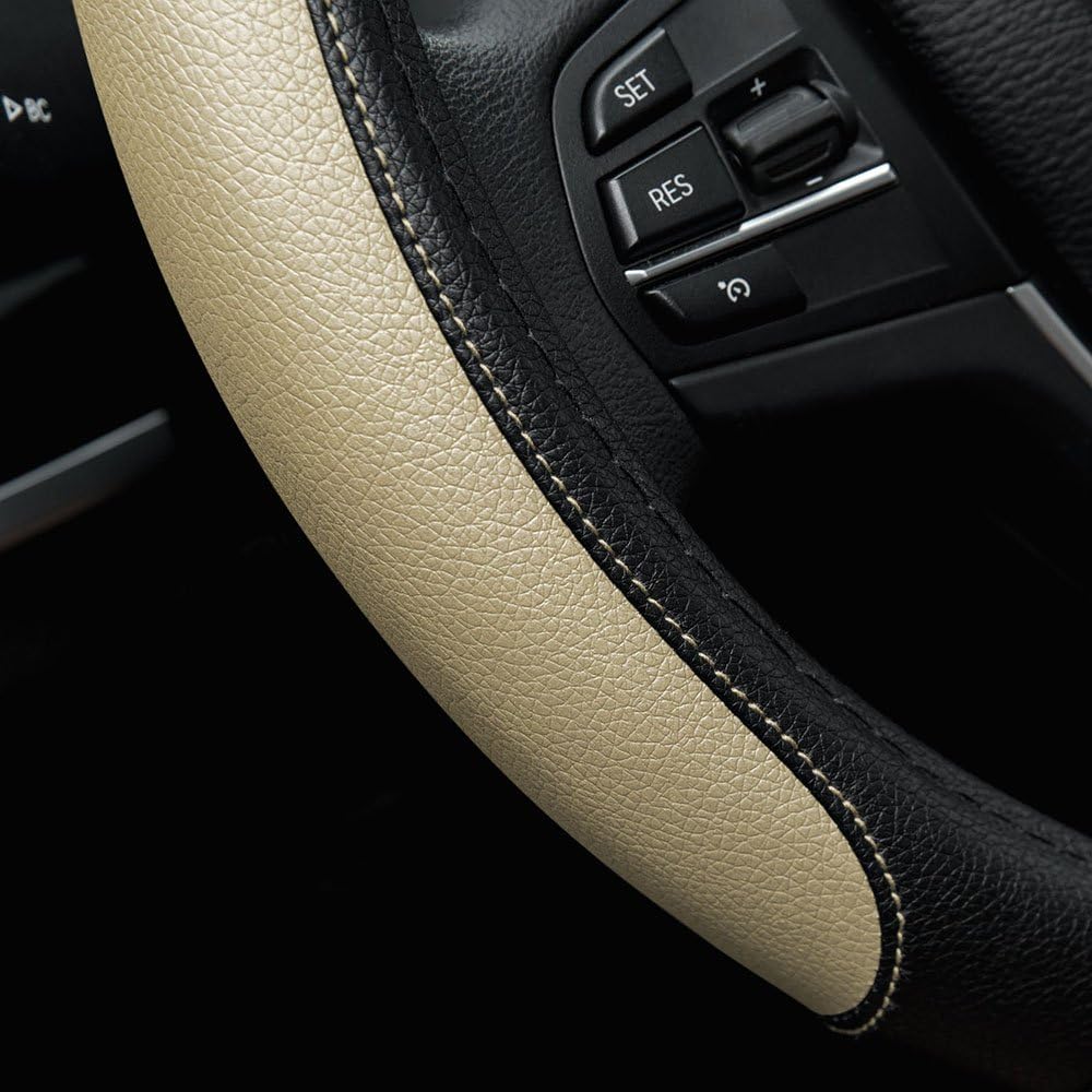Elantrip Universal Microfiber Leather Steering Wheel Cover 14 1/2 inch to 15 inch for Car Auto, Truck, SUV, Anti Slip Odorless Tan (Beige)