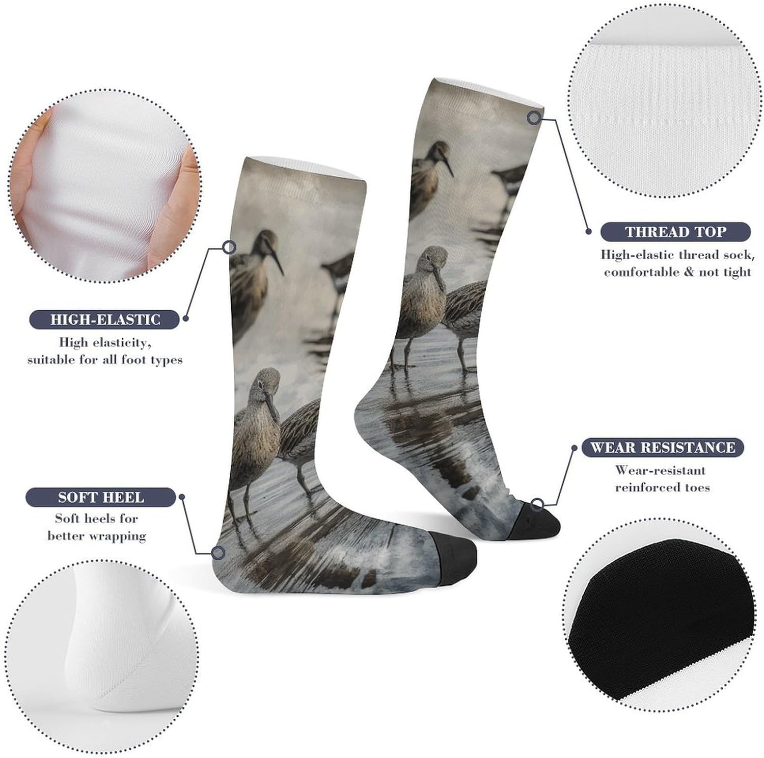Birds Walking Knee High Soccer Socks Moisture Wicking