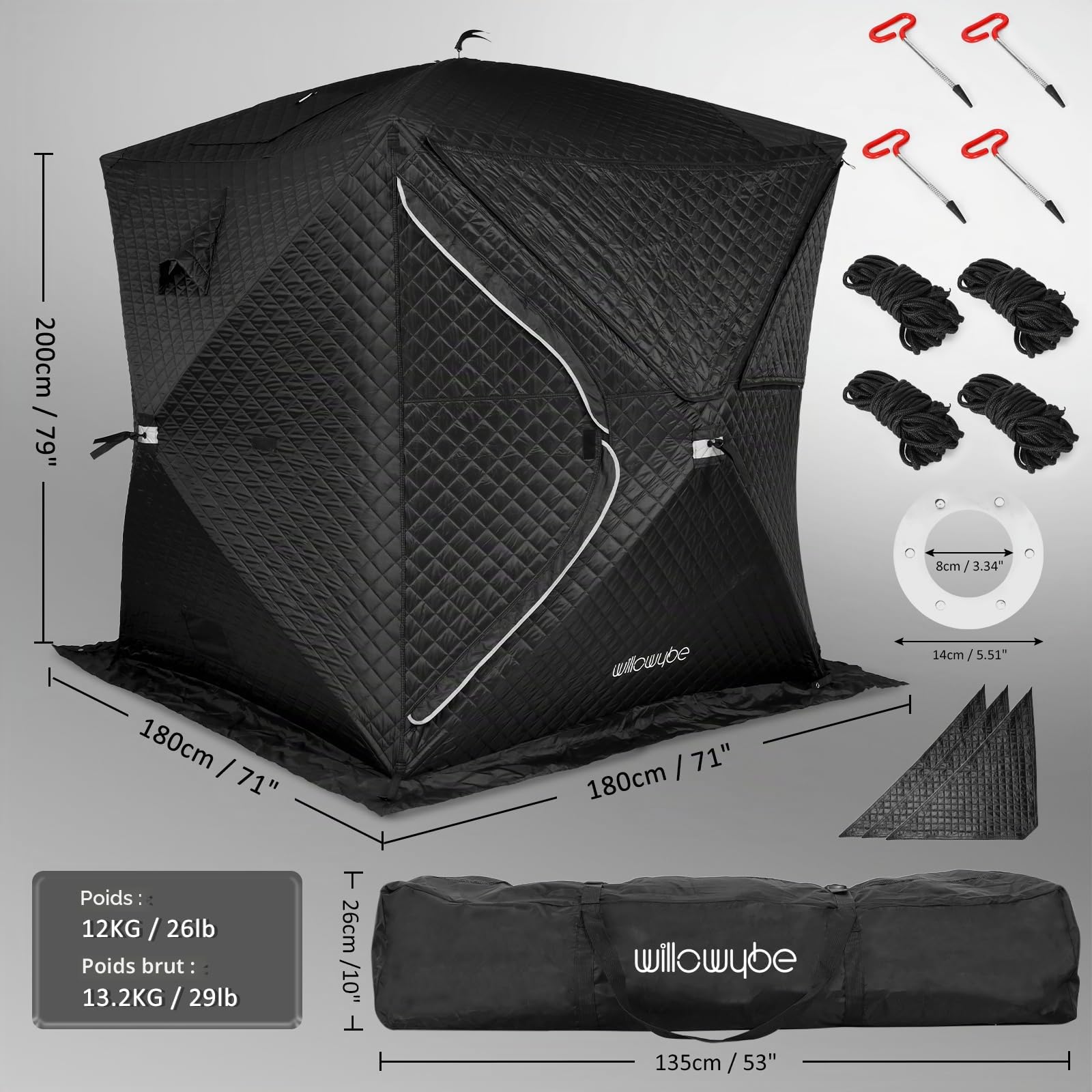 WILLOWYBE Tente de Sauna extérieur Pro pour 4 Personnes Tous Temps isolé Vue panoramique