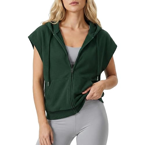GIVON Womens Lightweight Hooded Vest Sleeveless Full Zip-Up Hoodie Drawstring