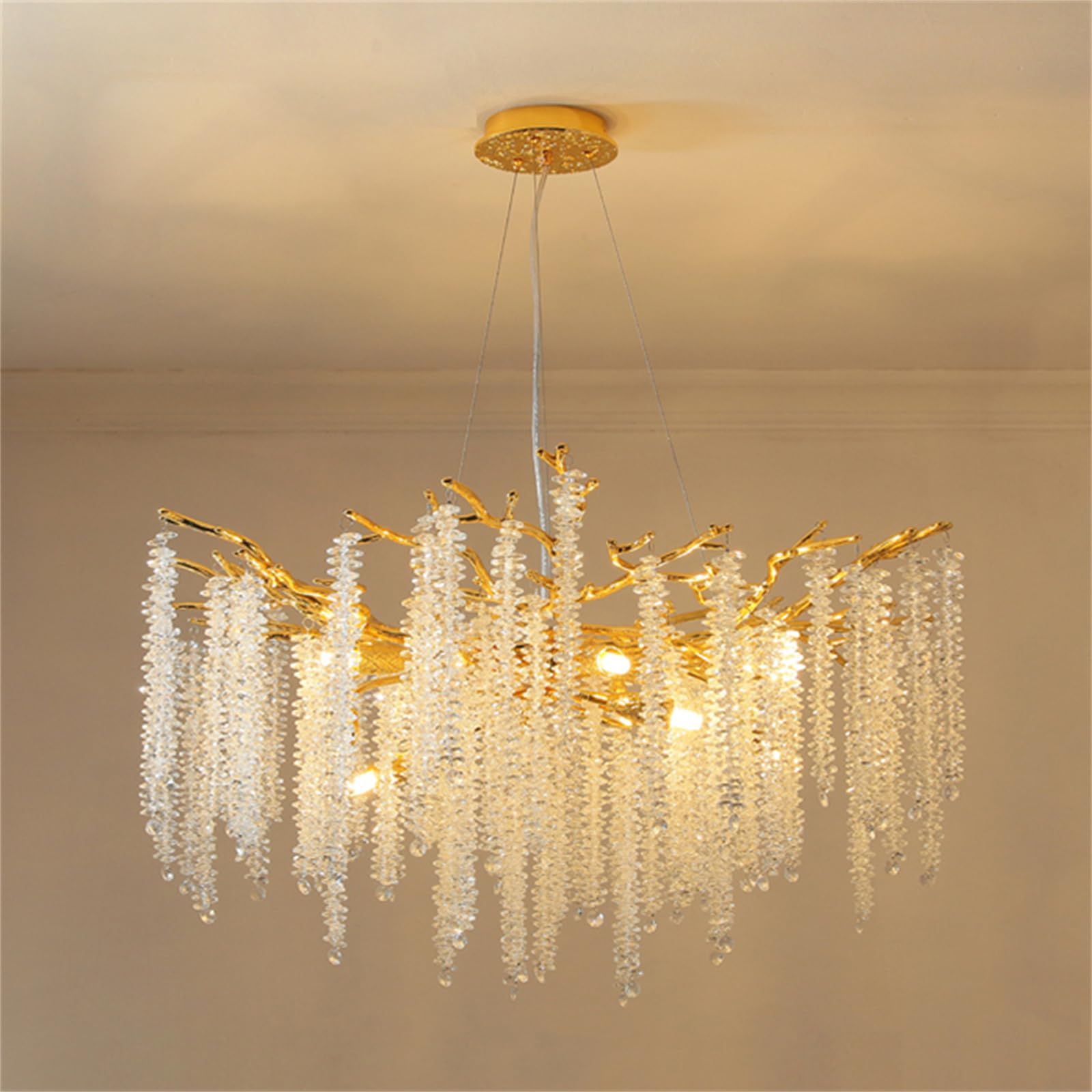 SXECAEPS Modern creative chandelier Crystal Tree Branches Modern Luxury Round Raindrop Pendant Light Fixture Ceiling Hanging for Dining Room Bedroom Living Entryway, Gold,D60cm