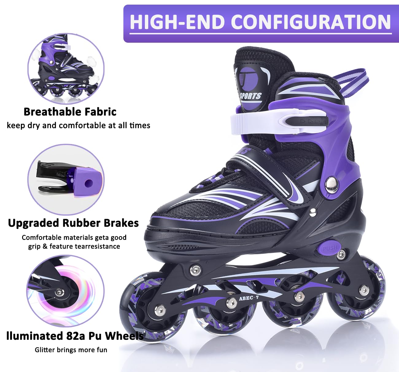 ERNAN Patines en línea, Patines en línea Ajustables iluminados para niños, Patines en línea para niños y niñas,jóvenes, Principiantes