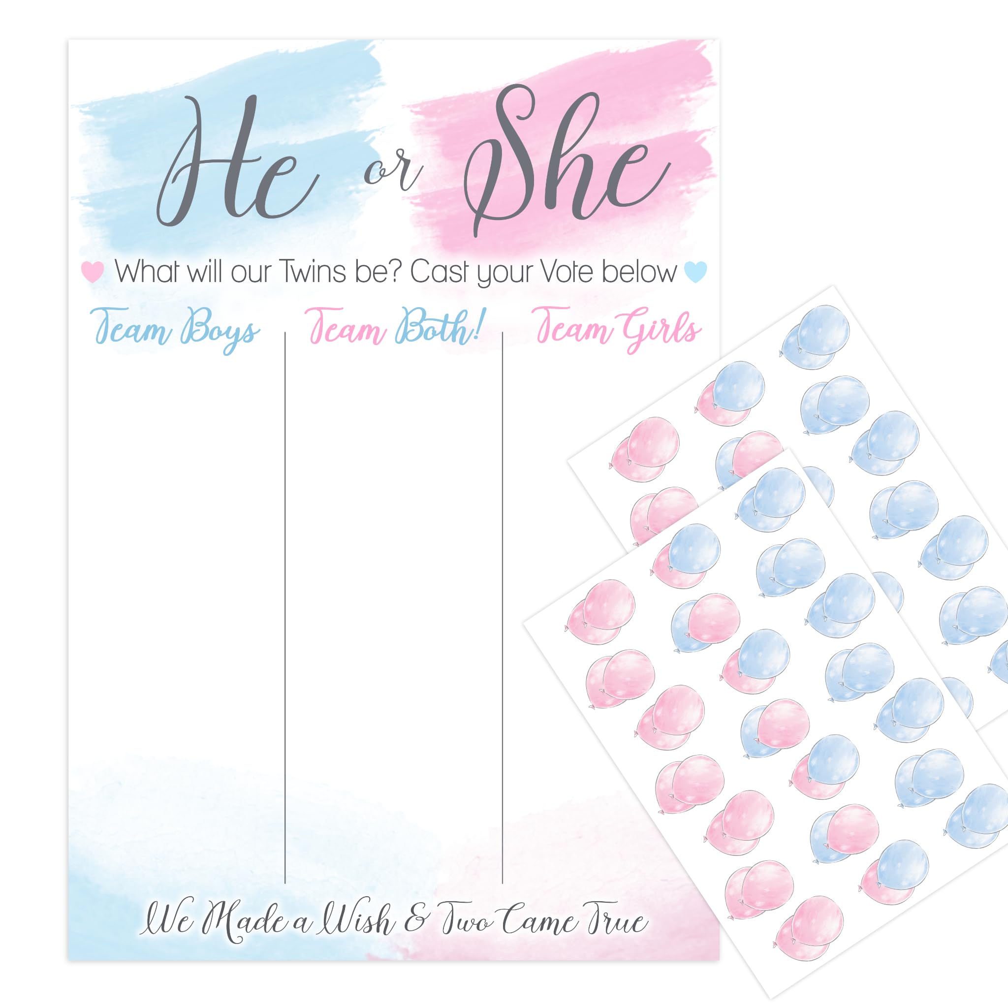 Gender Reveal Party Decoration Kit, Boy or Girl Voting Board with Banner, Pink and Blue Watercolour Theme (Voting Activity - TWINS, 42, Guest Number)