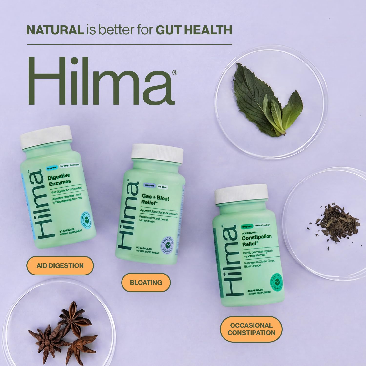 Hilma Daily Gas & Bloat Relief, Occasional Constipation Duo, 96 Vegan Caps — Amazon image 5