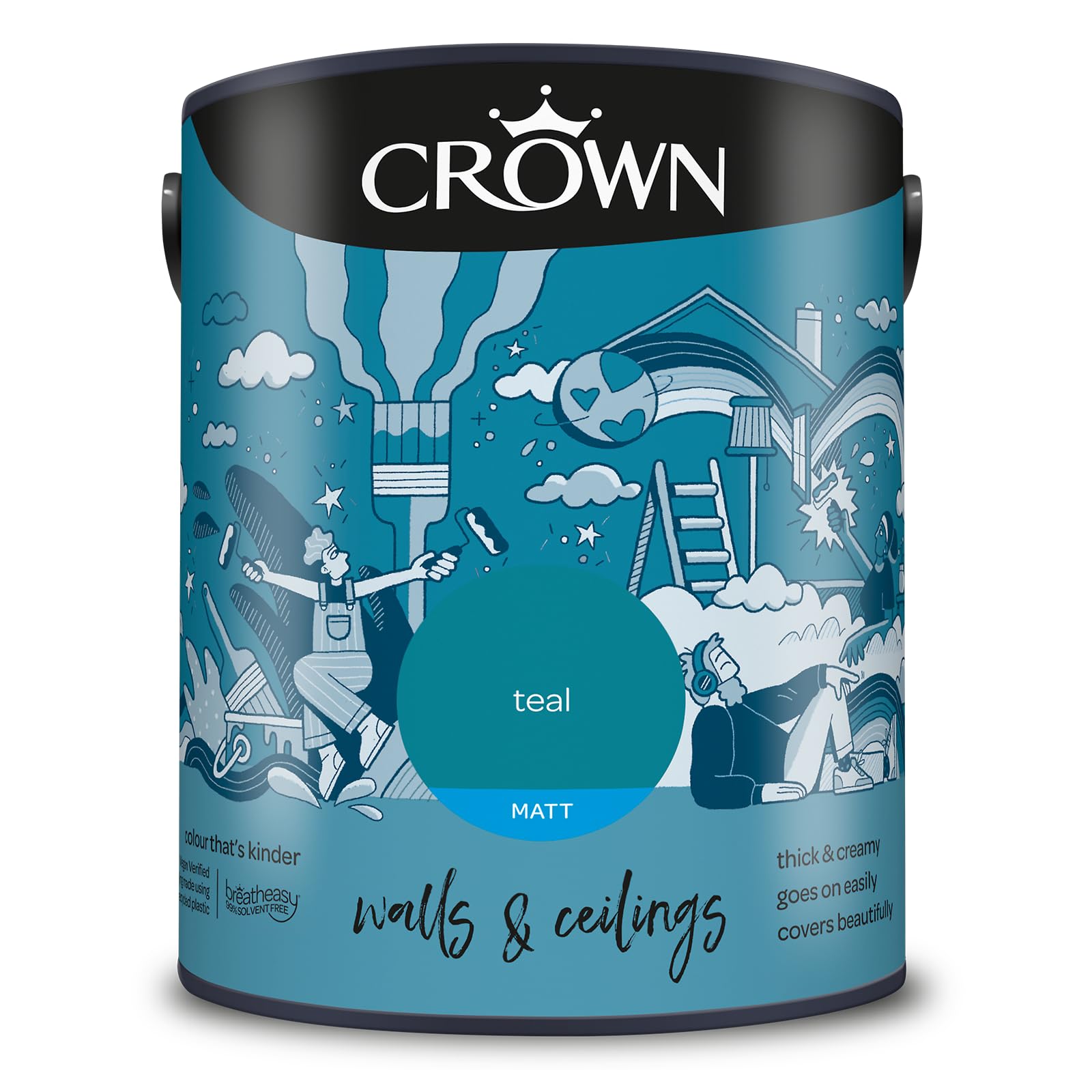 Crown Teal 5L Walls & Ceilings Matt Emulsion