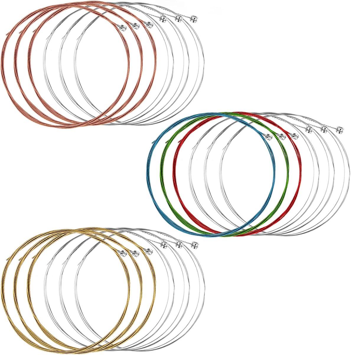 3 Sets Guitar Strings Acoustic 6 String Set Classical Guitar Replacement String Acoustic Bronze Strings with Small Ball Ends Steel (Color, Brass)