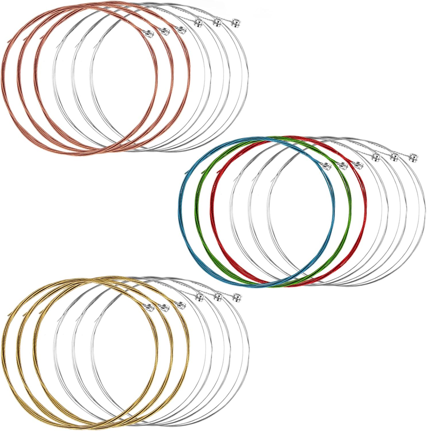 3 Sets of 6 Acoustic Guitar Strings Classical Guitar Replacement Strings Acoustic Bronze String with Small Ball Ends Steel String (Color, Brass)