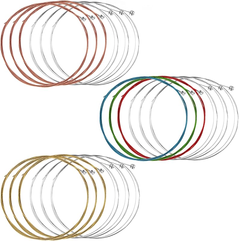 3 Sets Guitar Strings Acoustic 6 String Set Classical Guitar Replacement String Acoustic Bronze Strings with Small Ball Ends Steel (Color, Brass)
