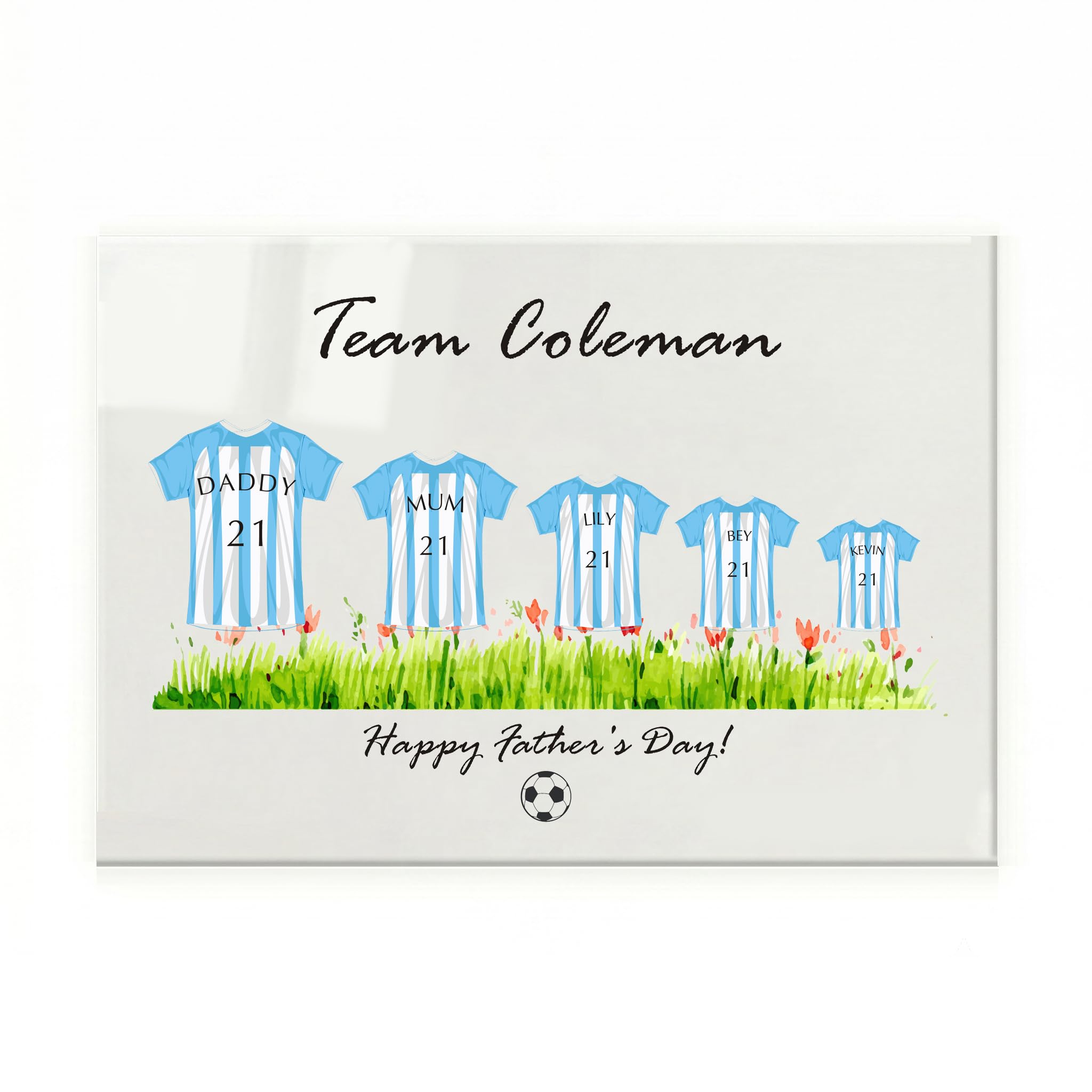 EDSG Personalised Football Family Print, Choose Your Team Colours Acrylic Sign A4 Print Gift, Father's Day Dad Gifts from Daughter Son, Best Dad Gift for Dad Grandad Daddy Papa Poppa (Family of 5)