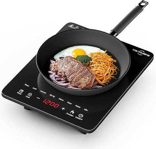 Miniatura 1 de Placa de cocción de inducción portátil de 1200 W - Estufa eléctrica de encimera de un solo quemador con detección automática de bandeja, 8 niveles