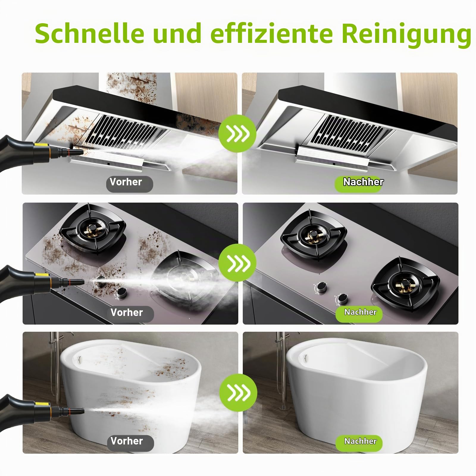 Dampfreiniger Handgerät gegen Fett, Schmutz und Verunreinigungen Dampfdruck 3 bar Leistung 1950 W Wassertank 1600ML Dampfreiniger Polstermöbel ohne Chemikalien Steam Cleaner für Auto, Küche