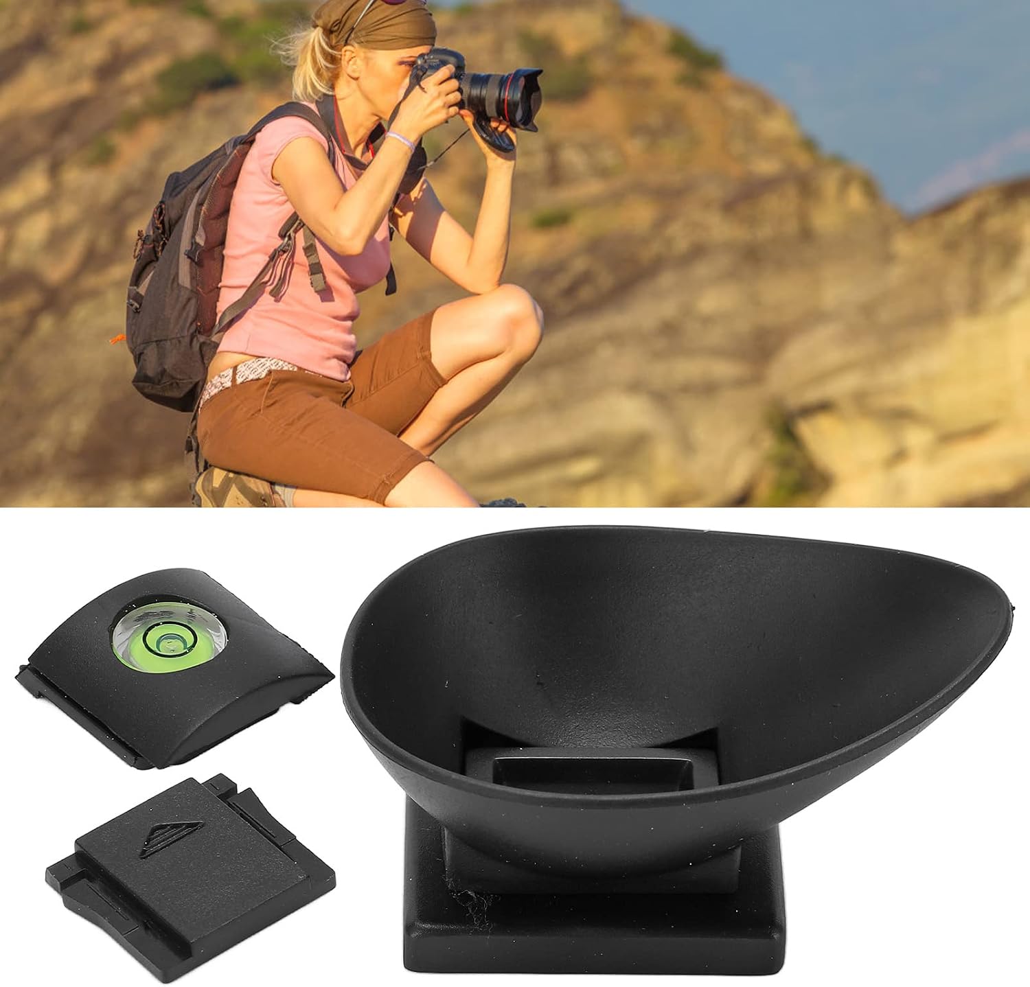 Camera Viewfinder Eyecup,22mm Rubber Viewfinder Eyecup with Top Cold Shoe Cover Spirit Level,for 5D2, 5D, 6D, 40D, 50D, 60D, 60Da, 70D