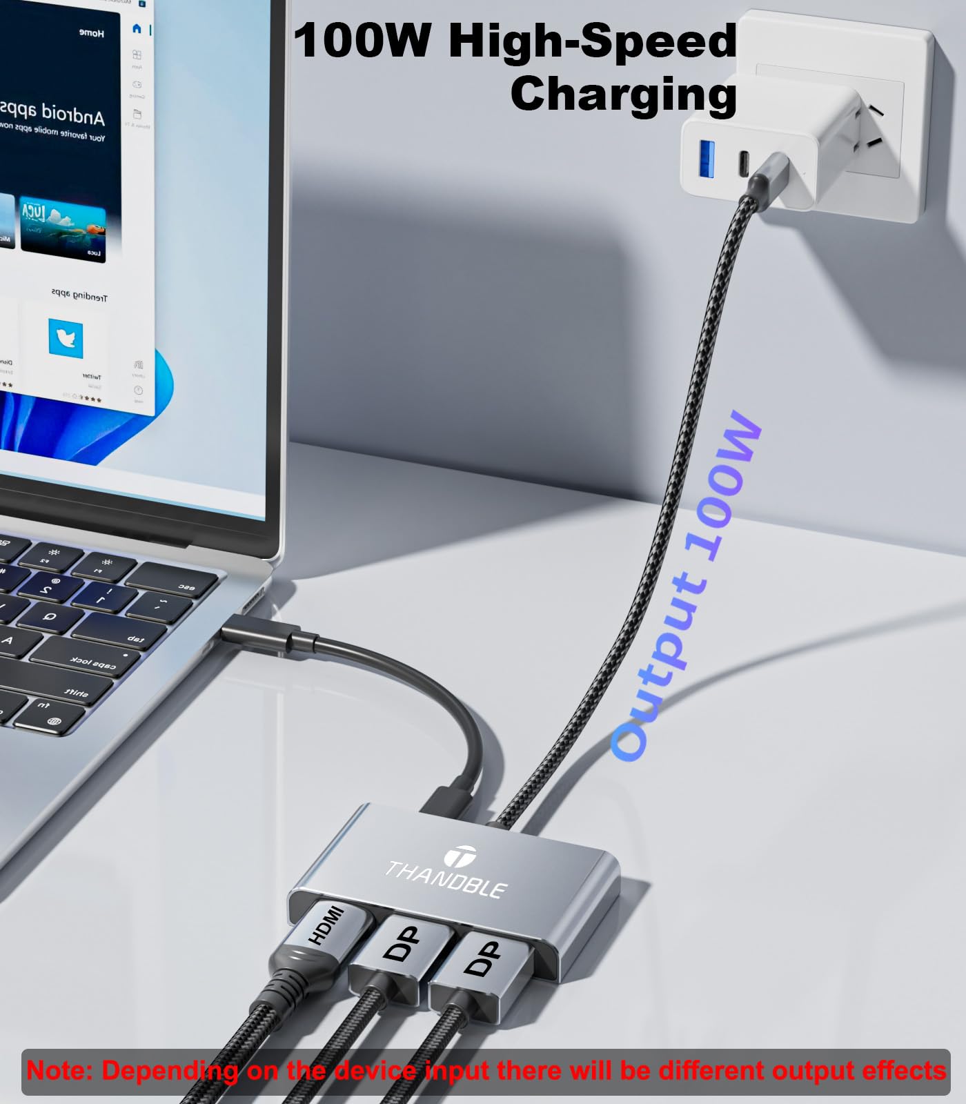 Adattatore da USB C a doppia DisplayPort e HDMI con ricarica PD da 100 W, triplo estensore monitor 4K60Hz per Dell/Surface Pro/HP, hub display esteso splitter DP, adattatore multi-schermo per